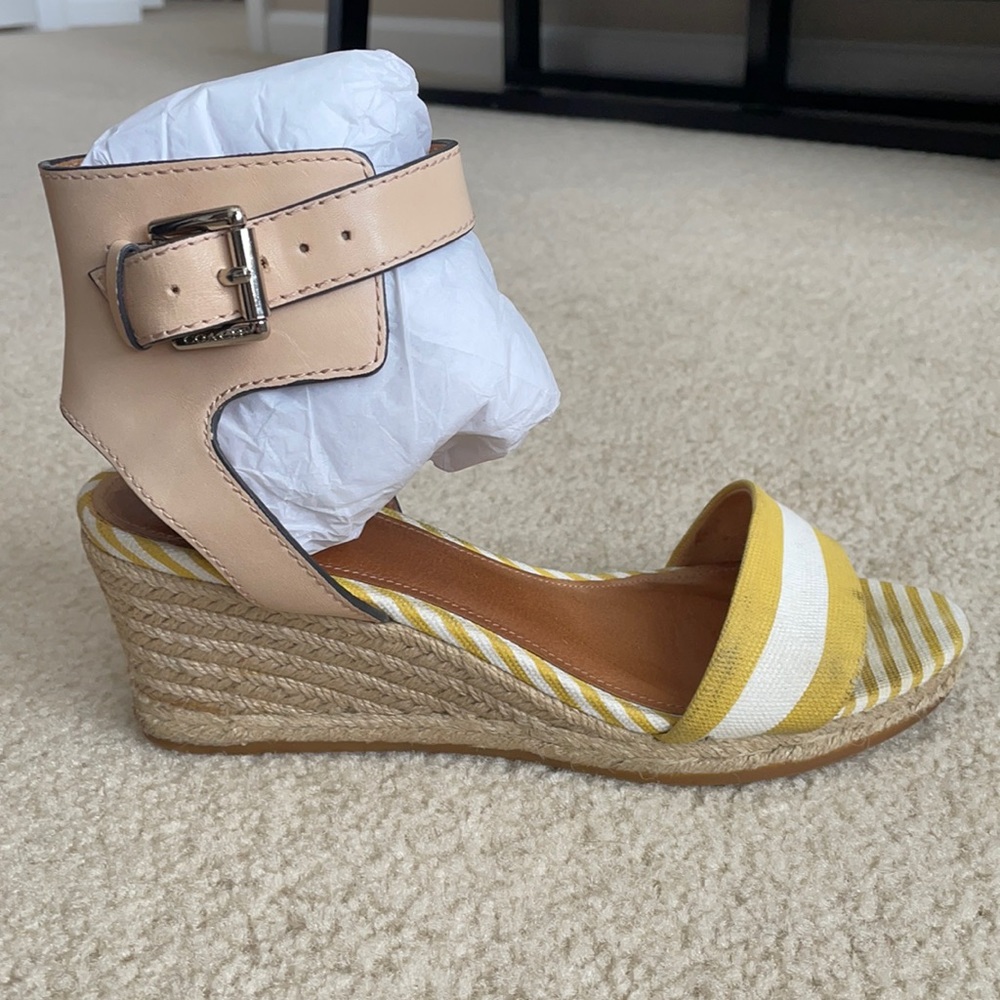 Coach tan and yellow espadrille wedge w/strap